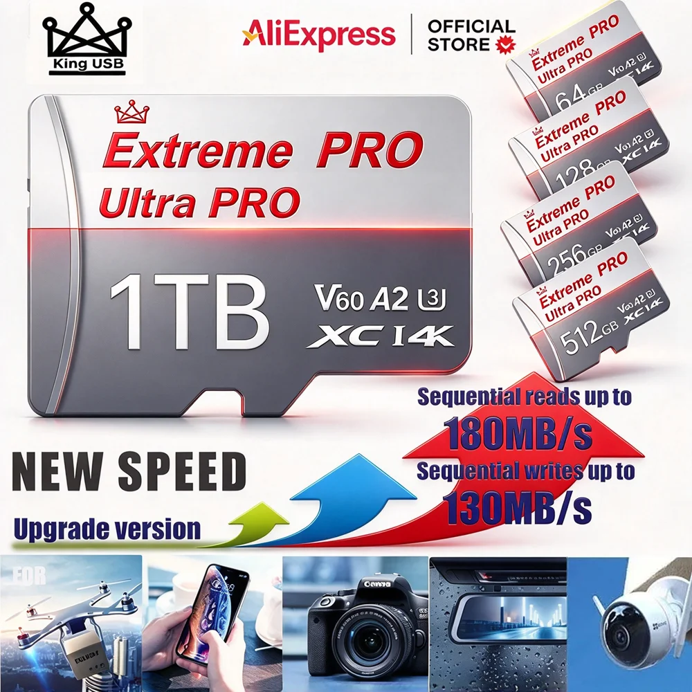 High Speed 512GB 256GB 128GB 64GB Micro SD Card Memory Storage for GoPro Drone Camera Tablet Phone Compatible with SanDisk Lexar
