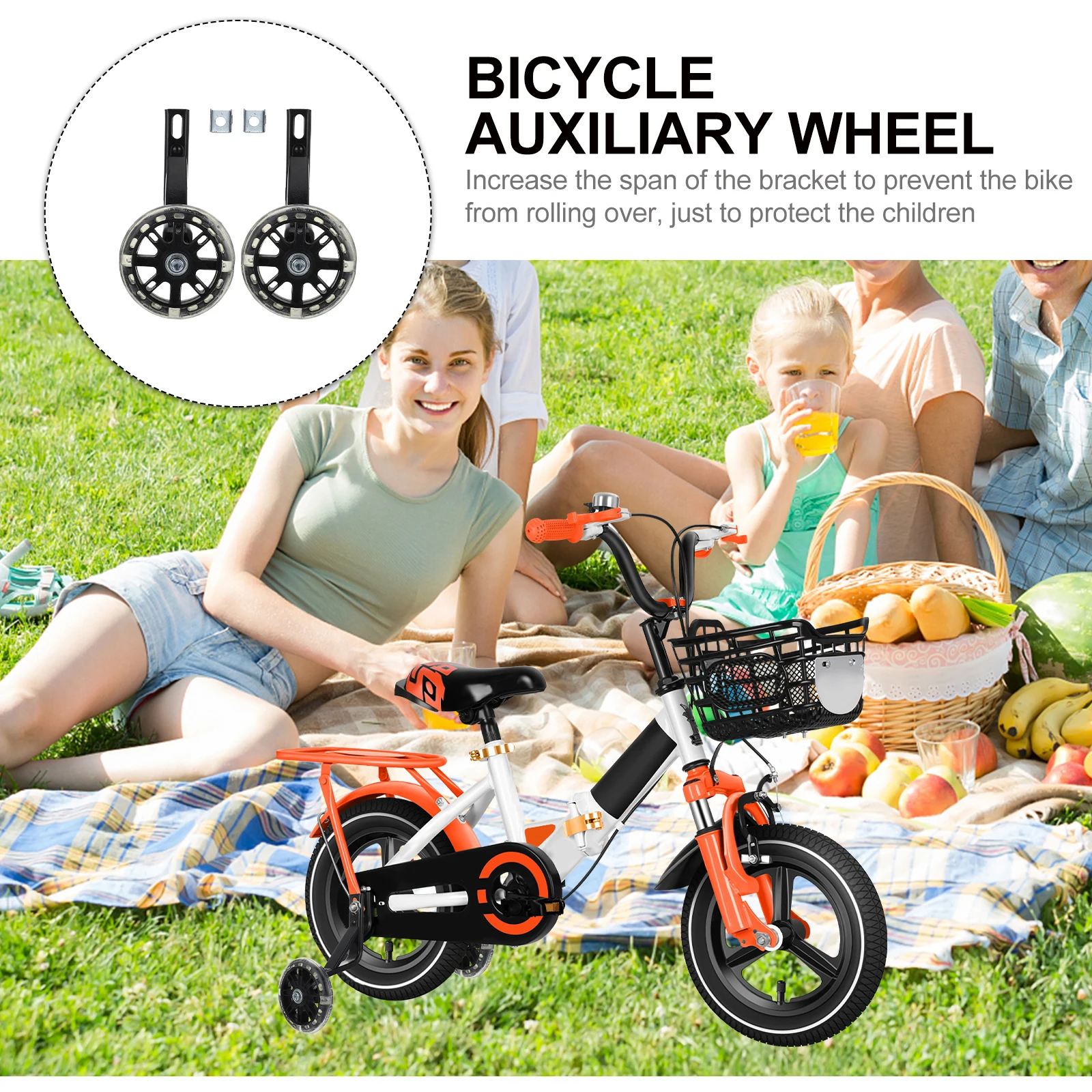 

Auxiliary Protective Training Wheels Kids Bike Carbon Steel Bracket Balance Support Stabilizer Child Rider Safety Non Slip