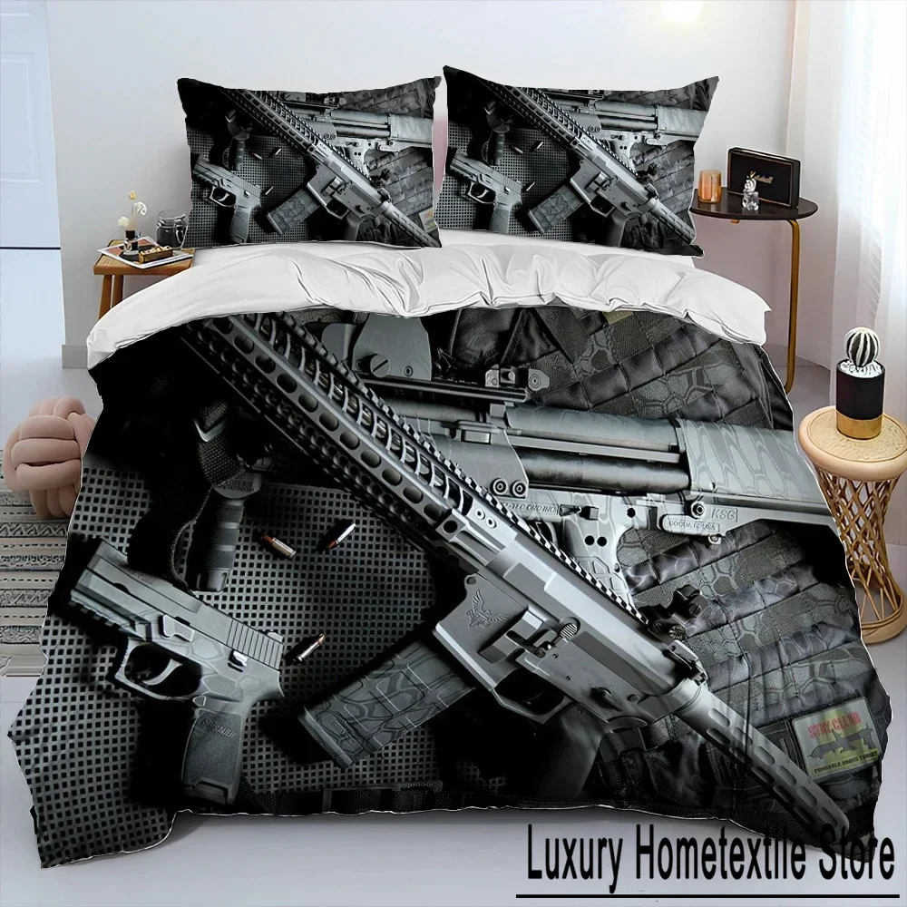 3D Rifle Revolver Cartridge Gun Comforter Bedding Set,Duvet Cover Bed Set Quilt Cover Pillowcase,King Queen Size Bedding Set