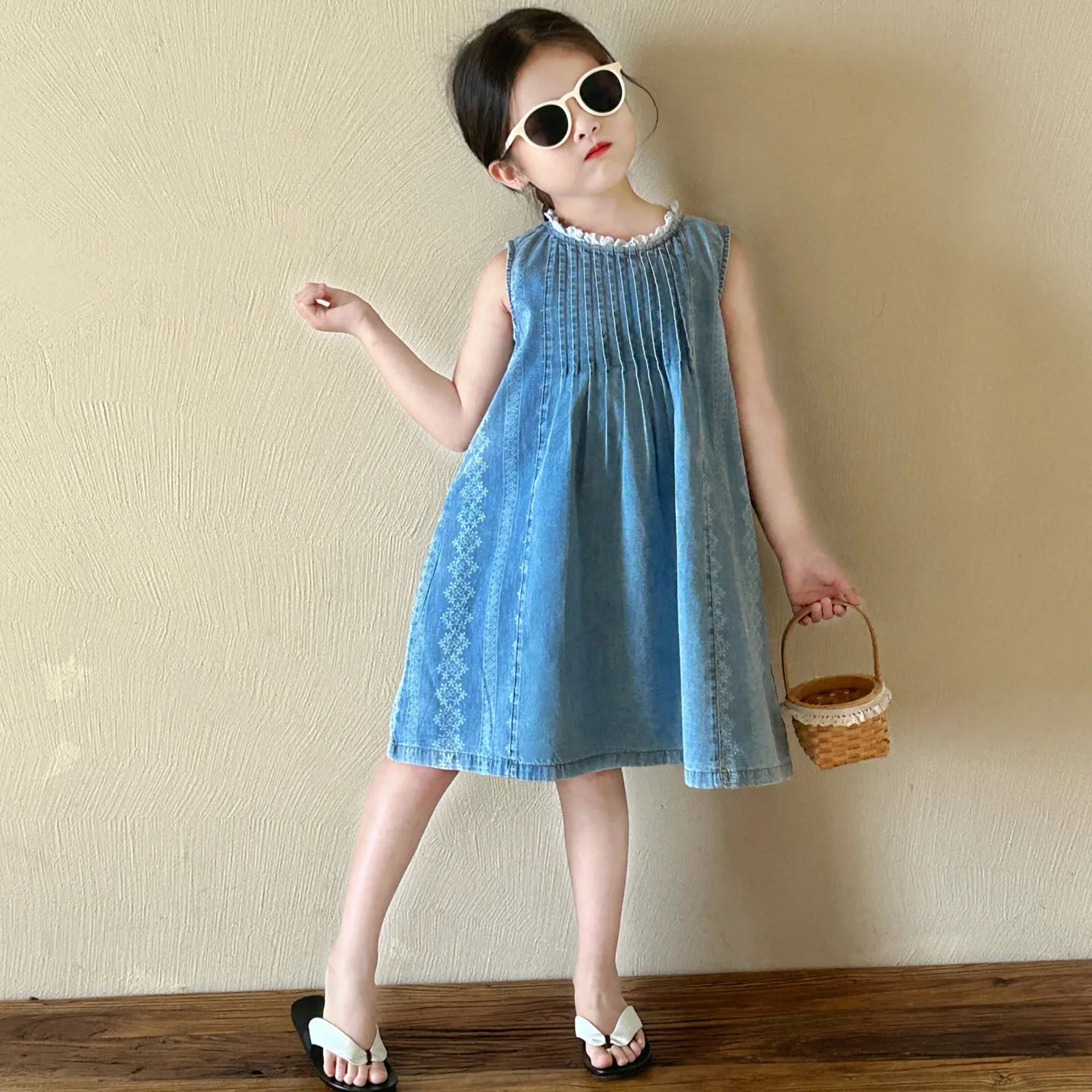 

Girls Skirt 2024 Summer New Girls Denim Sundress Korean Version Children Skirt Girl Baby Light Dress Simple Casual Skirt