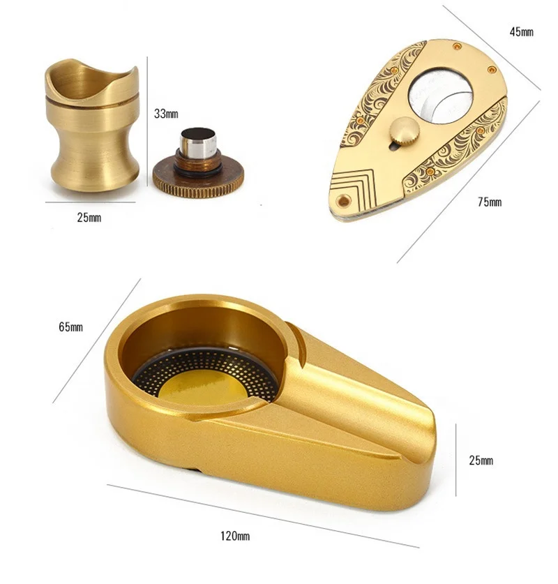 Cigar Tool Set Metal Perforated Smoke Cigar Tray Cigar Cutter Gift Box