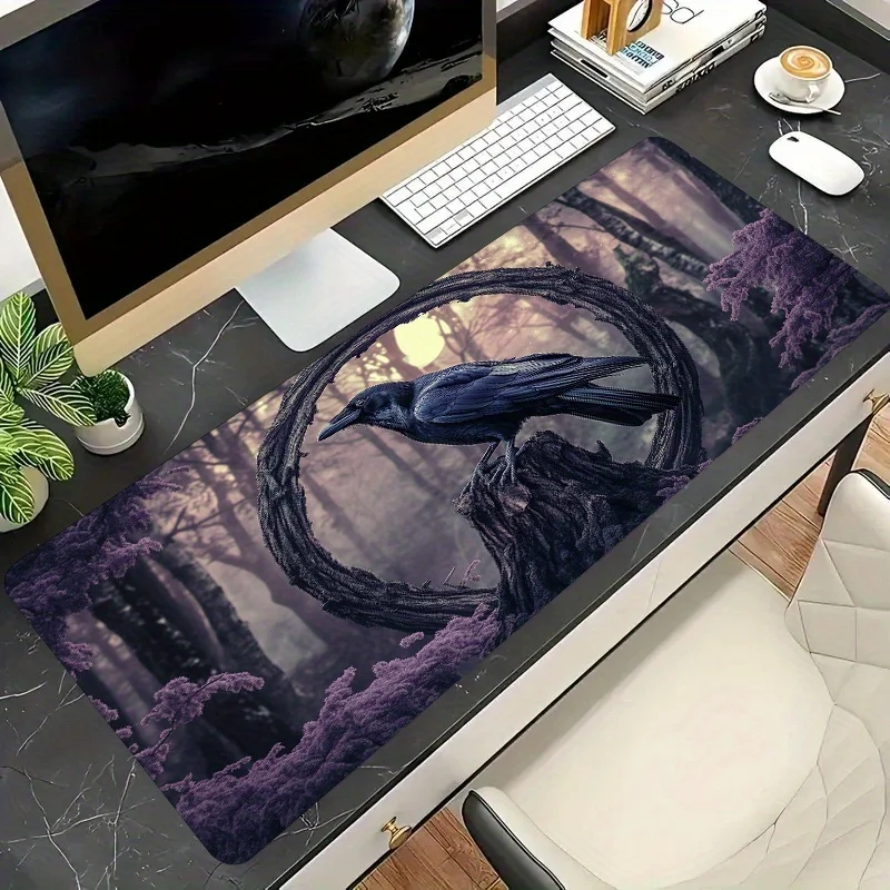 Gothic Crow Forest Extra Large Mouse Pad Non-Slip Rubber Base Dark Aesthetic Desk Mat for Gaming Office Setup