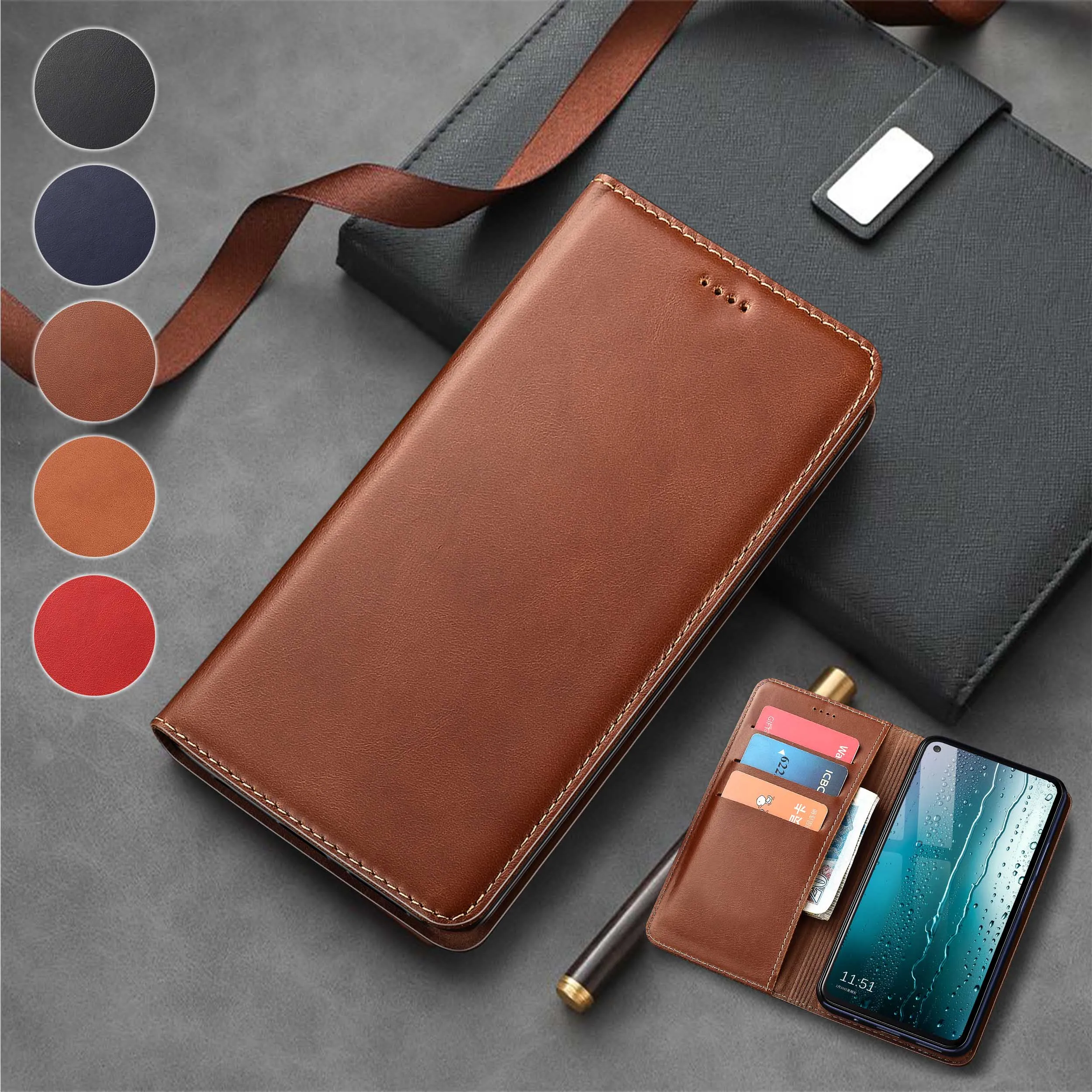 

For Xiaomi Civi 1S 2 3 4 5 Mix 2 2S 3 4 CC9 CC9E Mi A1 A2 A3 Pro Lite Wax drop Pattern Of Genuine Leather Flip Phone Cover Case