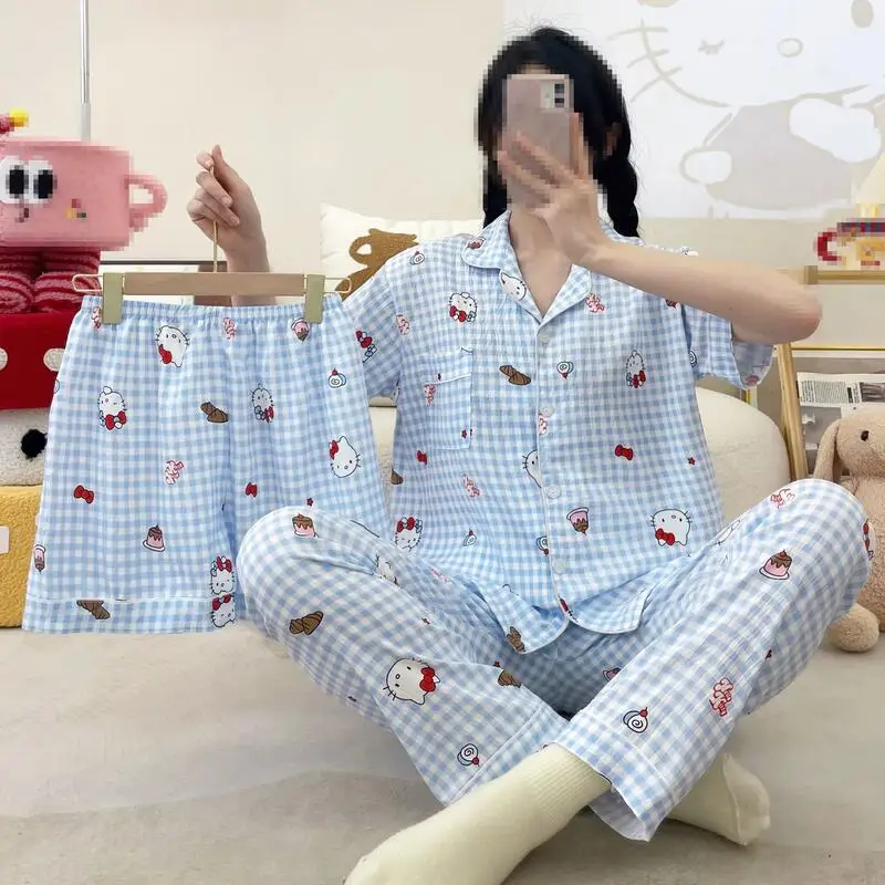 

Женский летний комплект пижамы с принтом: шорты, футболка с коротким рукавом и кардиган, домашний комплект из трех предметов, мягкий, с мультяшным рисунком