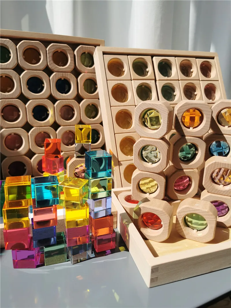 Kinder Lucite Cube AcryllicCrylick Stapeln Fenster Blöcke Farbe Straße Edelsteine Stein Montessori Spielzeug