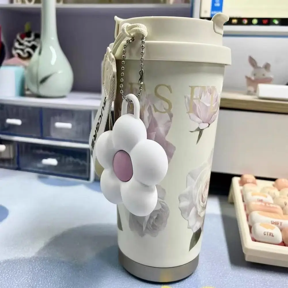 

500ML Thermo Coffee Mug LeakProof Ceramic Coating Insulated Cup Stainless Steel Flower Print Thermal Water Bottle Tea Drinking