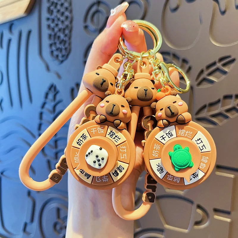 Original Capybara Spinning Keychain Adorable Cartoon Capybara Keyring Online Red Envelope Bag Accessory Compact Gift