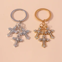 Luxury Rhinestone Crystal Cross Keychain Religious Key Ring Pendants for Key Holder Women Girls Handbag Charms DIY Jewelry Gifts