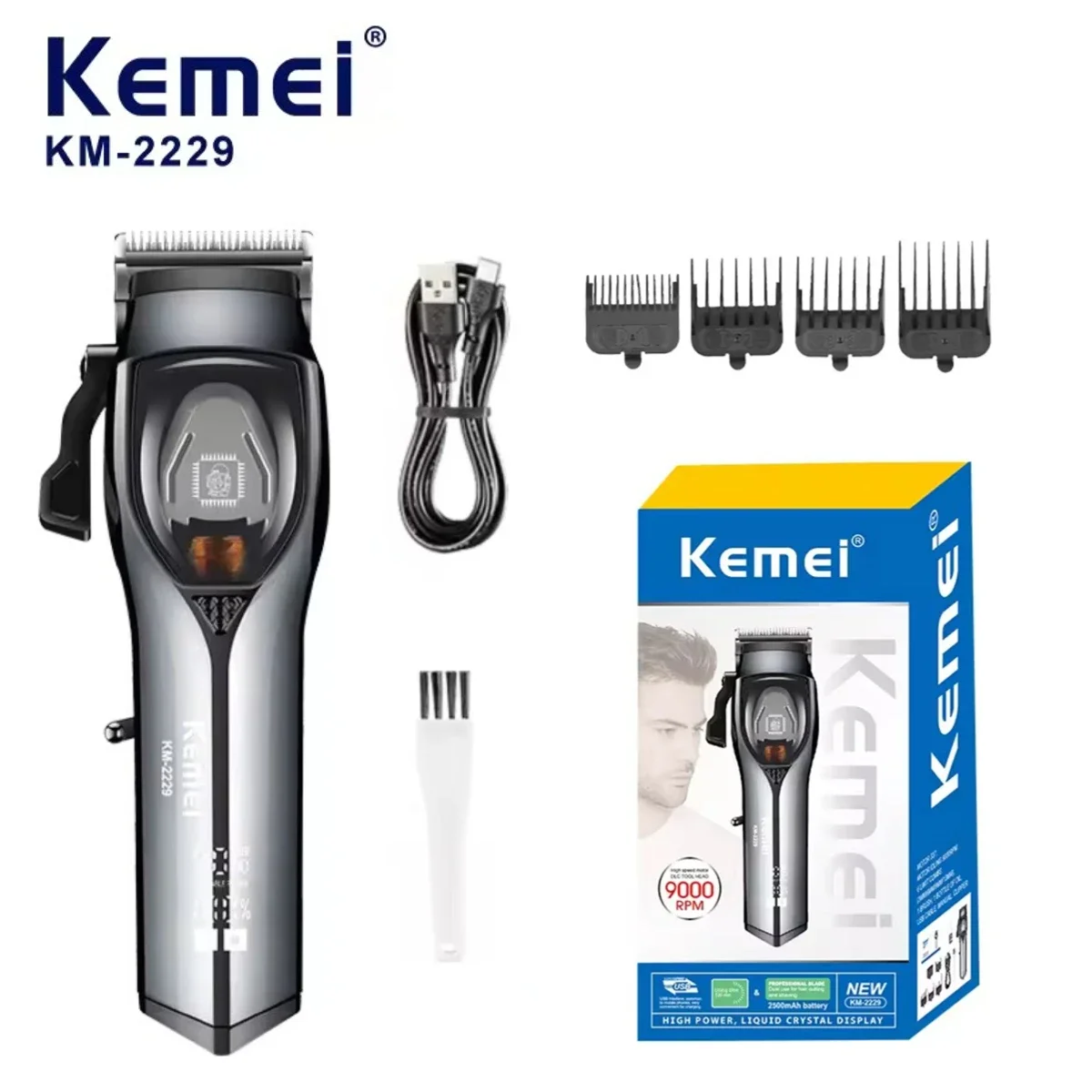 kemei-男性用の調整可能なバリカンプロのバリカンバリカン9000-rpm2229