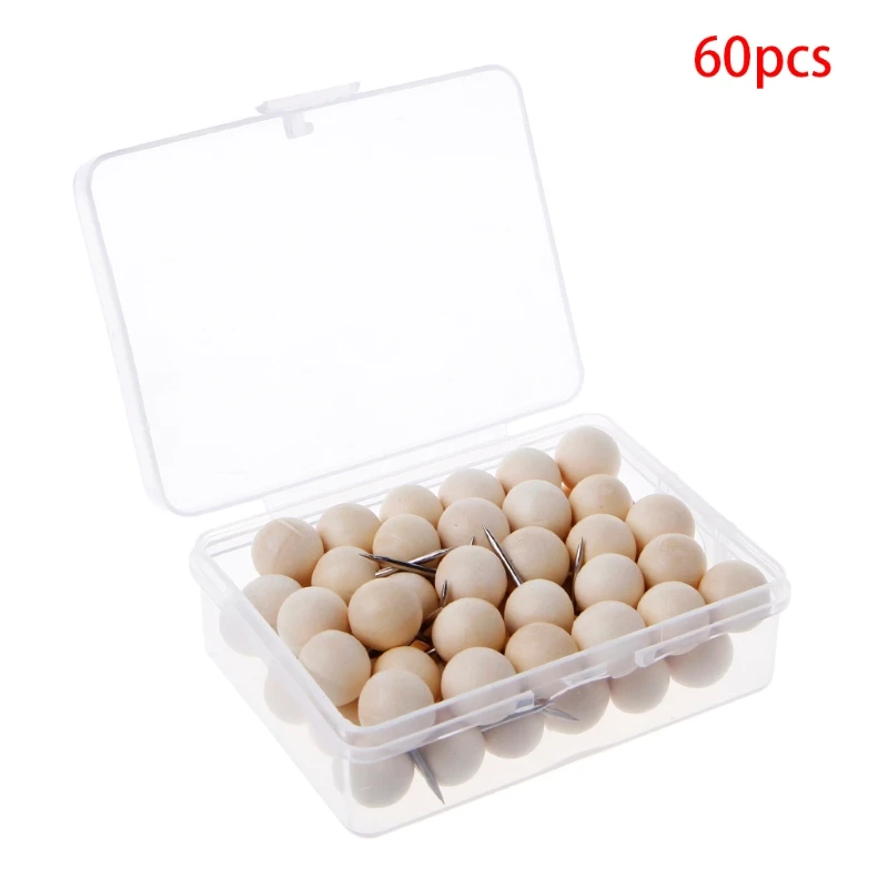 60 Pcs Round Wooden Thumbtack for Creative Decorative Drawing Push Pins for