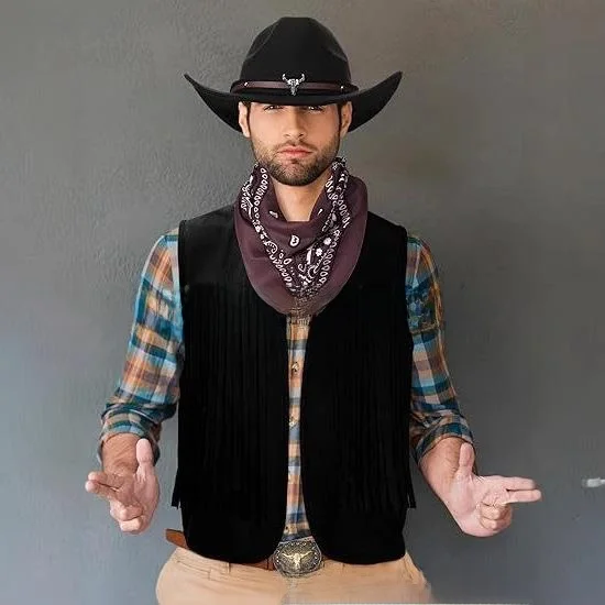 

Western Cowboy Men's ort Tassel Vest Hippie Loose Fit Faion Urban Sle Home Wear Color Pure Urban Scene