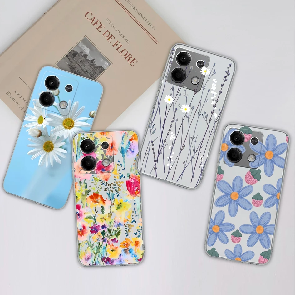 For Xiaomi Redmi Note 13 Pro Plus 5G Phone Case Cover Fashion Flower Matte Soft Slim Silicone Transparent Shockproof Funda Coque