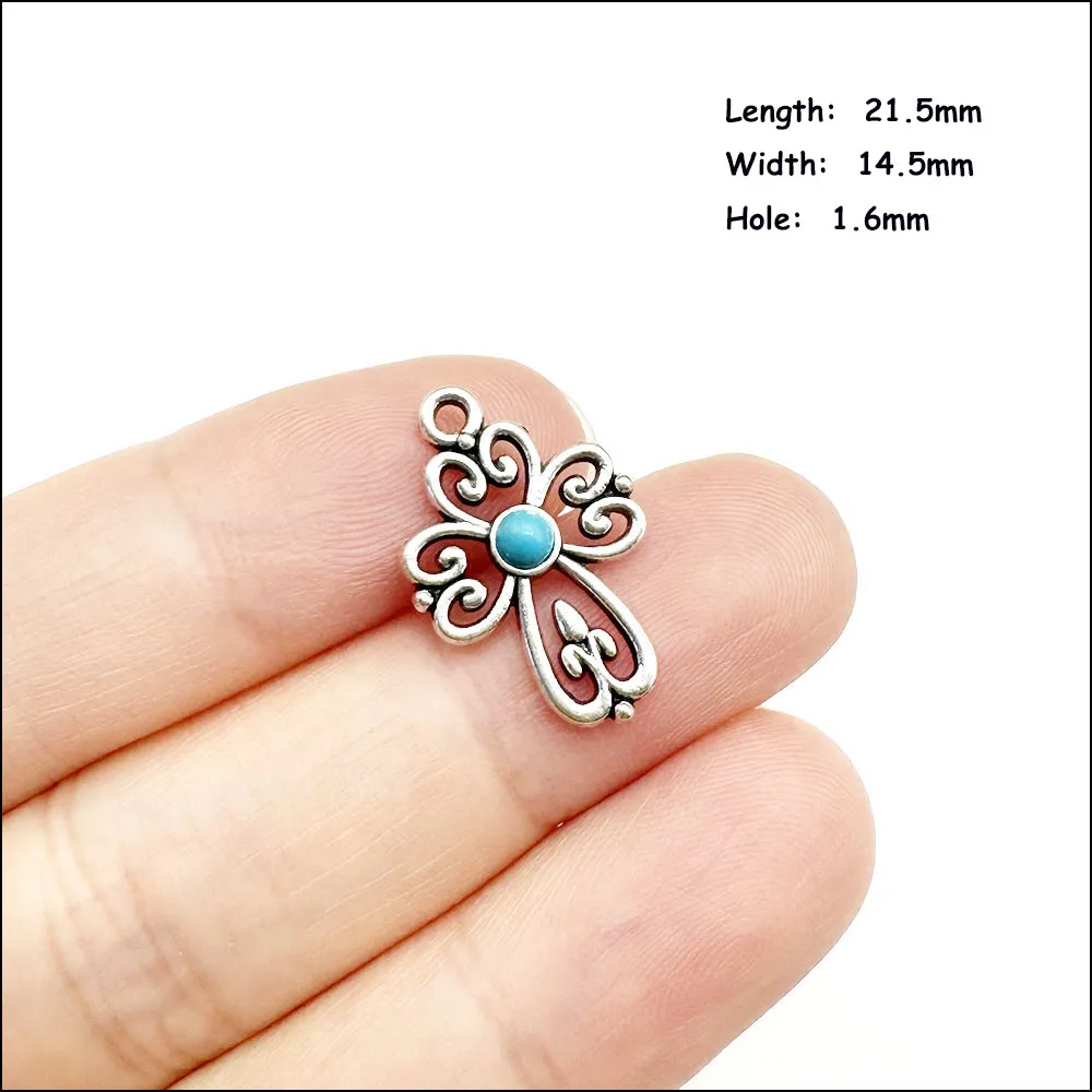 Palm Kruis Hart Hangers Antiek Zilver Kleur Turquoise Bedels Voor Armbanden Bedels Maken Sieraden