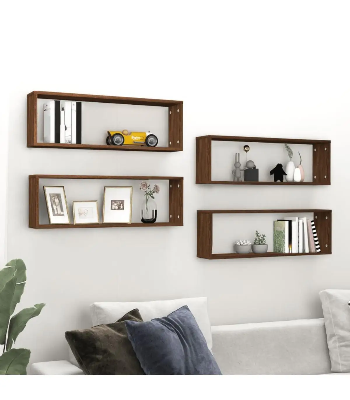 4 Pcz Wooden Oak Brown 80x15x26,5cm Cubic Wall Shelf Shelf