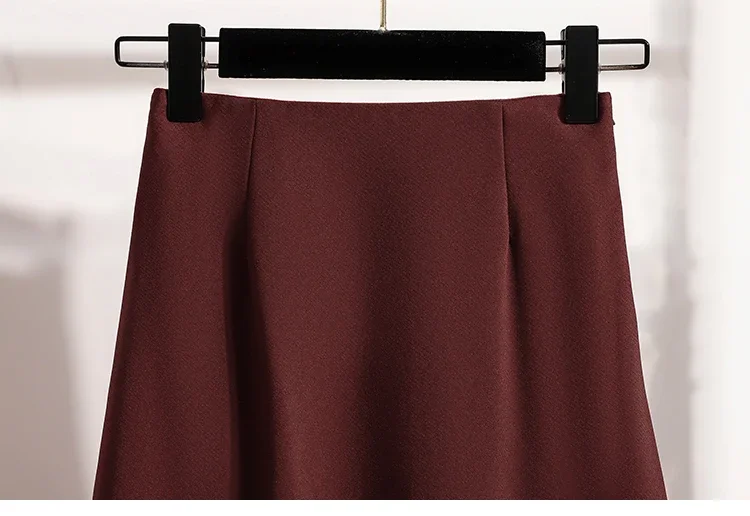 Koreanischer Stil Einfarbiger Hochtaillierter Elastischer Rock für Damen A-Linie 2026 Frühling Herbst Neu Elegant Vielseitig Alltagsrock – Detail 39