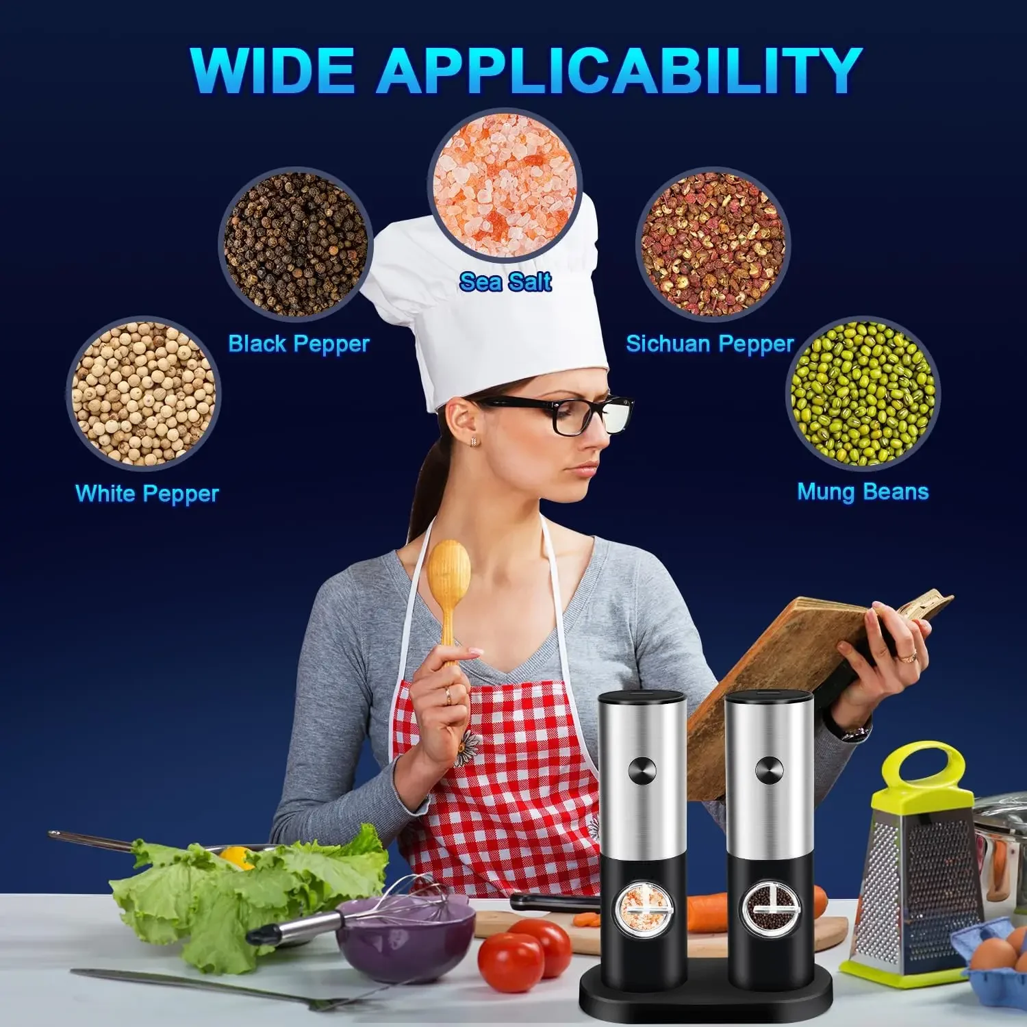 2PC/Set Battery Operated LED Light Kitchen Tools Set Adjustable Coarseness Easy to Use for All Ages