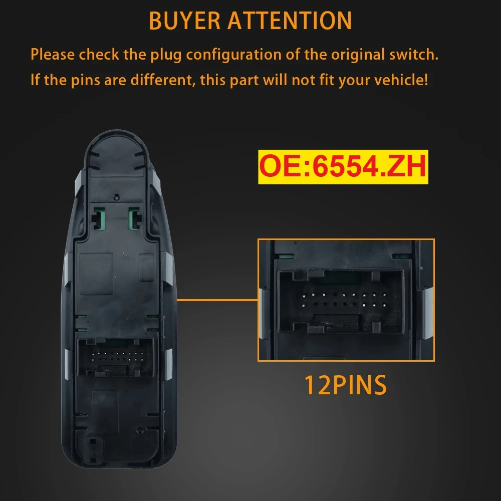 

For Scudo Citroen Jumpy Citroen Dispatch Peugeot Expert 2007-2016 Power Window Switch Control Button 6554.ZJ 6554.ZH