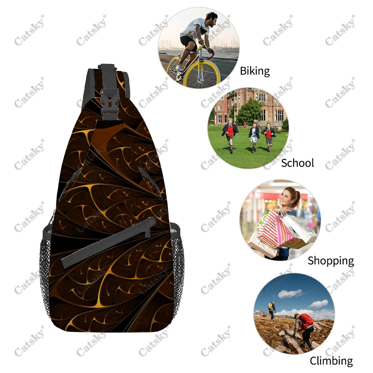 Gold Leaf Cross chest bag diagonally, For Men Women Travel Hiking Chest Bag Adjustable Backpack