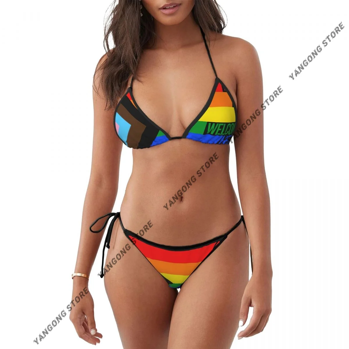 

Woman Two Piece Swimsuit Pride Flag Rainbow Swimwear Women's Bikini Set Sexy Bikini Low Wasit Bathsuit