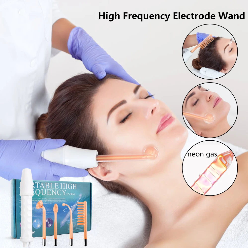 HIGH-FREQUENCY ELECTRODE WAND NEON ELECTROTHERAPY GLASS TUBE ACNE SPOT REMOVER HOME SPA THERAPY WAND BEAUTY DEVICE