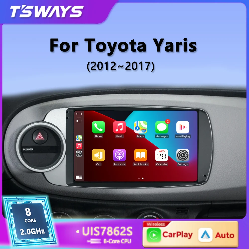 Tsways Car Radio Multimedia Player For Toyota Yaris 2012 2013 2014 2015 2016 2017 Android 12 Auto Wireless Carplay DSP 48EQ 2Din