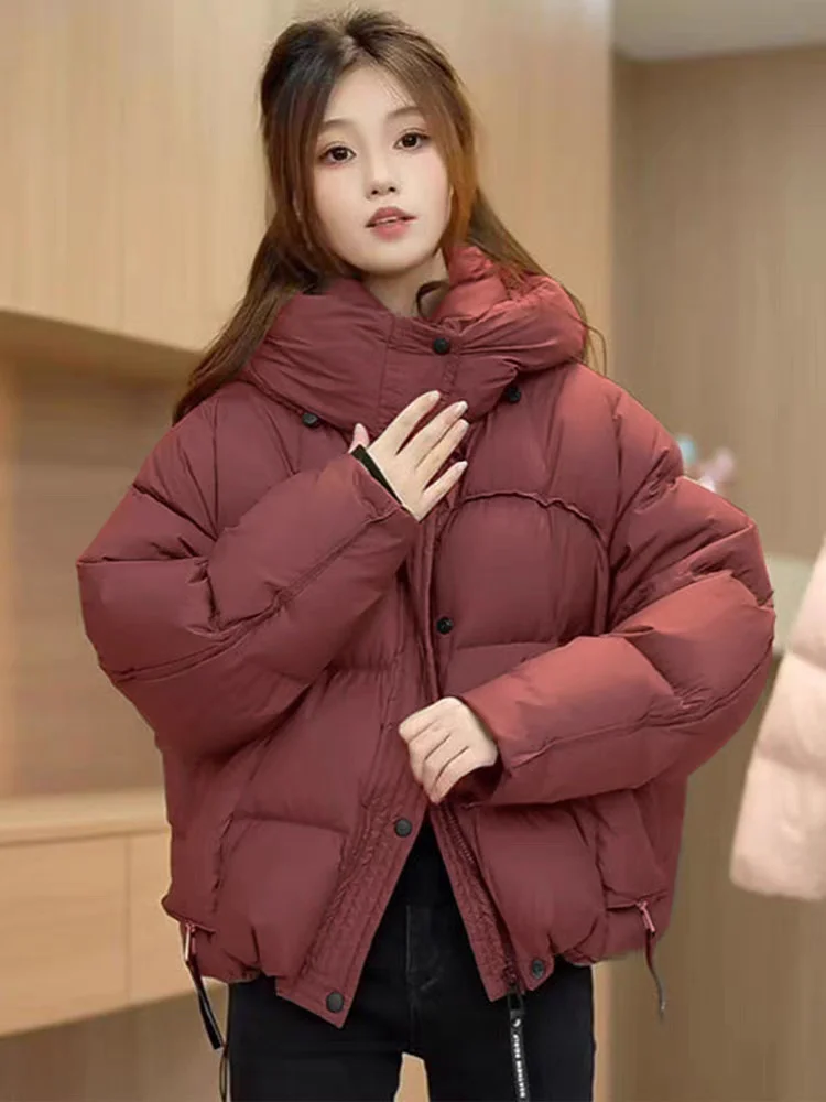 

Женская утепленная хлопковая куртка-пуховик на зиму, теплая модная куртка с капюшоном в корейском стиле, свободного кроя, на молнии