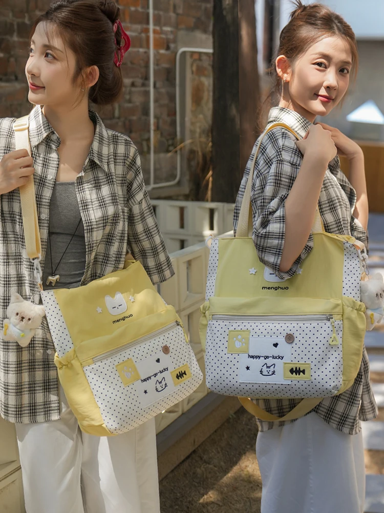 

Большая сумка на одно плечо в горошек, женская сумка через плечо с мультяшным дизайном для учащихся начальной и старшеклассников