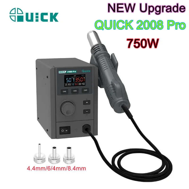 QUICK 2008 Pro 750W Hot Air Gun Desoldering Station Digital Display Auto-Cold Air Mode Welding BGA Rework Station Phone Repair