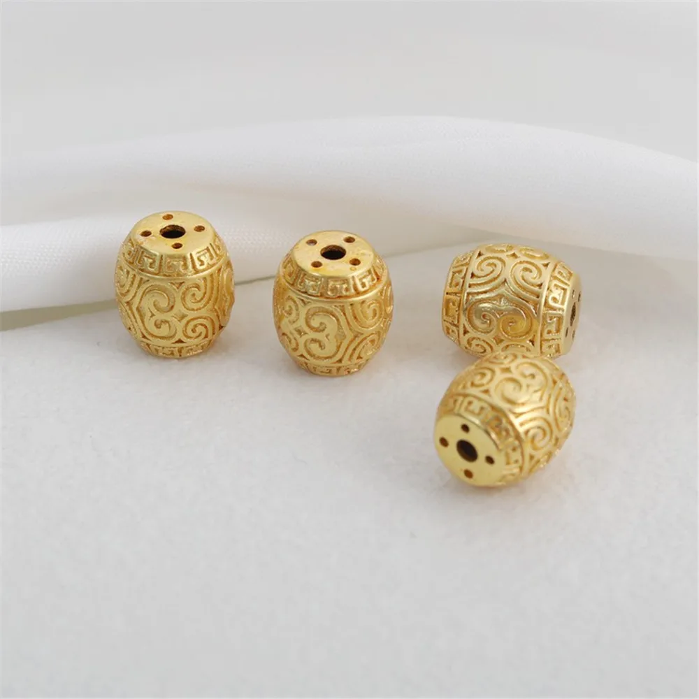 18K Gold Barrel-Shaped Rodada Beads, pérolas soltas para DIY pulseira e colar, Handmade Bead Separando Acessórios, 8x9mm