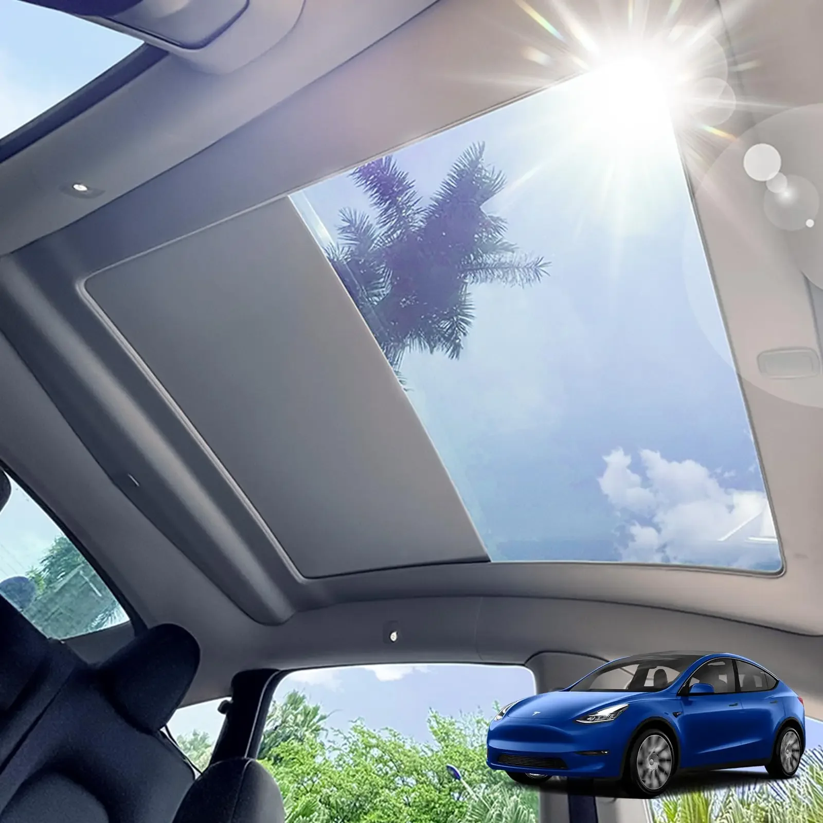 

Retractable Sunshade Voice Control One-Touch Operation Gray Electric Sunshade Roof Sun Shade for Tes Model Y Juniper 2025 2026