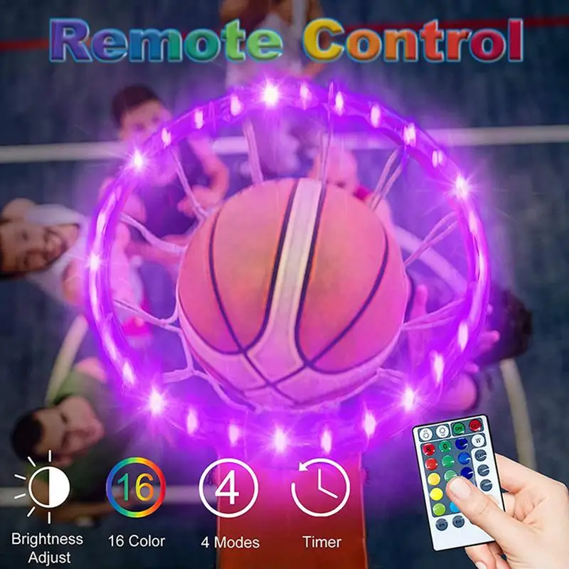 

LED Basketball Rim 16 Color Change Remote Control LED Rim Light Water Resistant Remote Contro Ultra Bright 4 Flashing Modes Rim