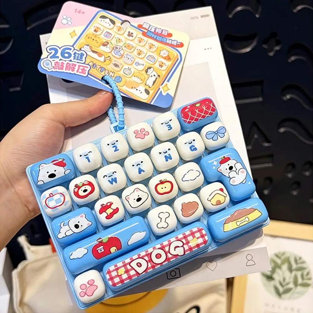 26-Key Candy Color Keyboard Keychain Cute Cartoon Clicker Fidget Toy with Removable Keycaps Accessories