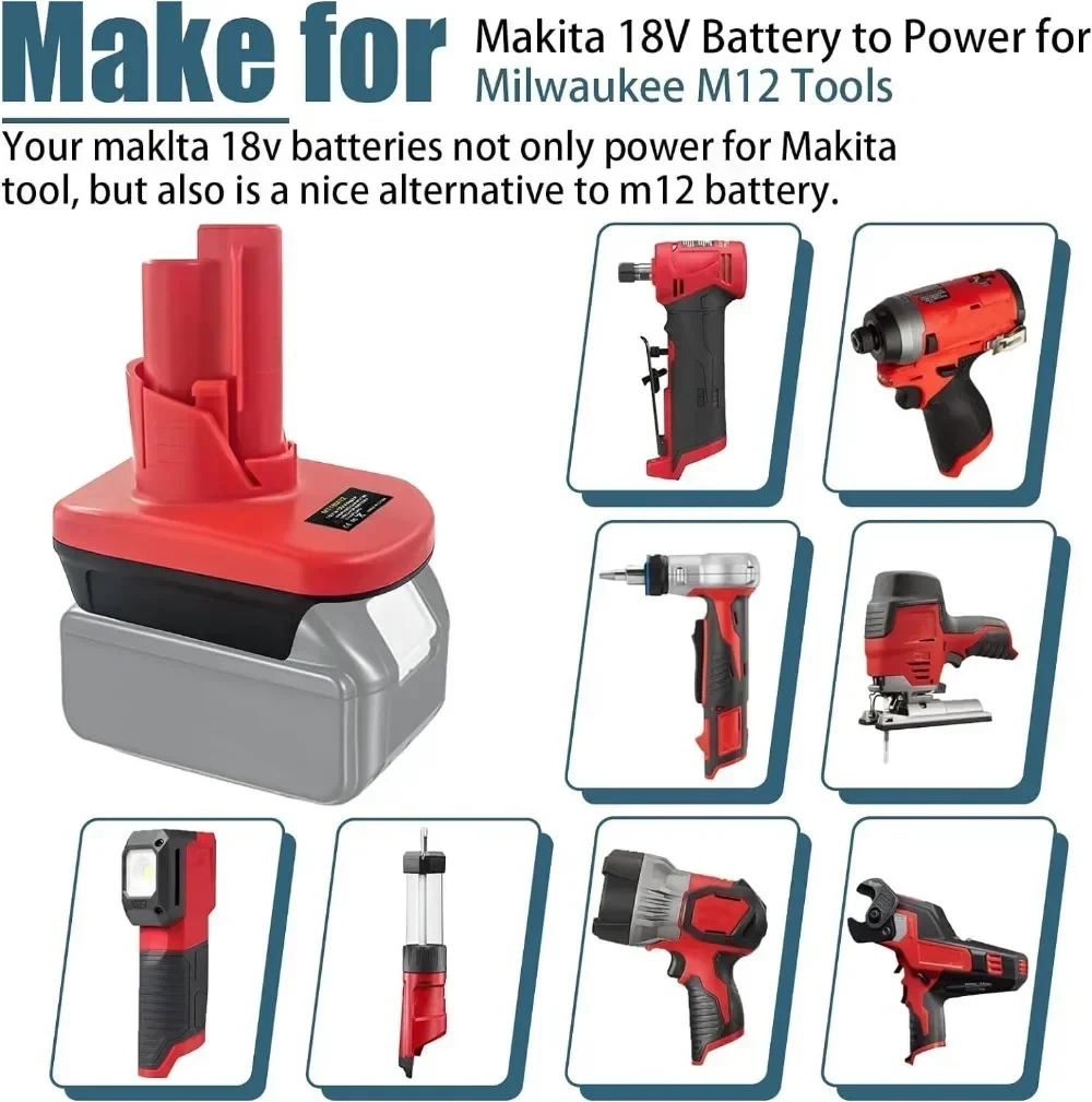 Imagem -04 - Conversor de Adaptador de Bateria para Makita 18v Li-ion Battery Convert para Milwaukee 12v Furadeira Elétrica sem Fio Mt18m12