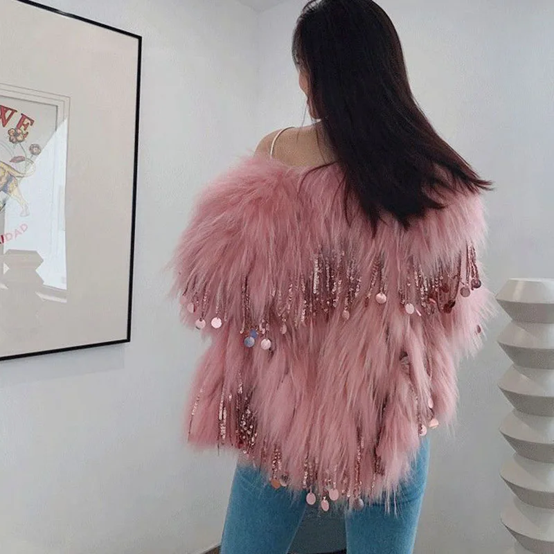 2026年冬新作　フレンドリーフォックスファー　タッセル付きファーコート　環境に優しい　レディース　ショート丈　おしゃれ　上品　ラクーンファー風コート