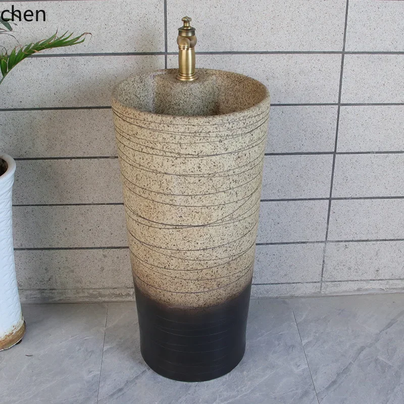 Y16- Ceramic Pedestal Wash Basin Small Space Balcony Outdoor Wash Basin Pedestal Basin Floor Standing Antique Style