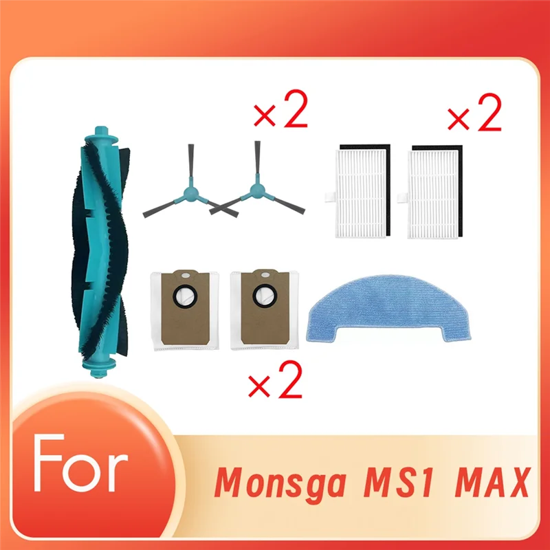 BAAN-8PCS แปรงหลักถุงเก็บฝุ่นแปรงด้านข้าง Mop ผ้า HEPA Filter สําหรับ MONSGA MS1 MAX หุ่นยนต์สูญญากาศเครื่องดูดฝุ่นอุปกรณ์เสริม