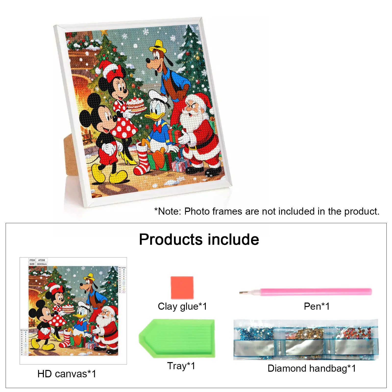 Kit di pittura diamante trapano completo 1PC fai da te 5D, arte diamante celebrazione di Natale Disney caratteristica di Topolino Minnie Mouse Donald
