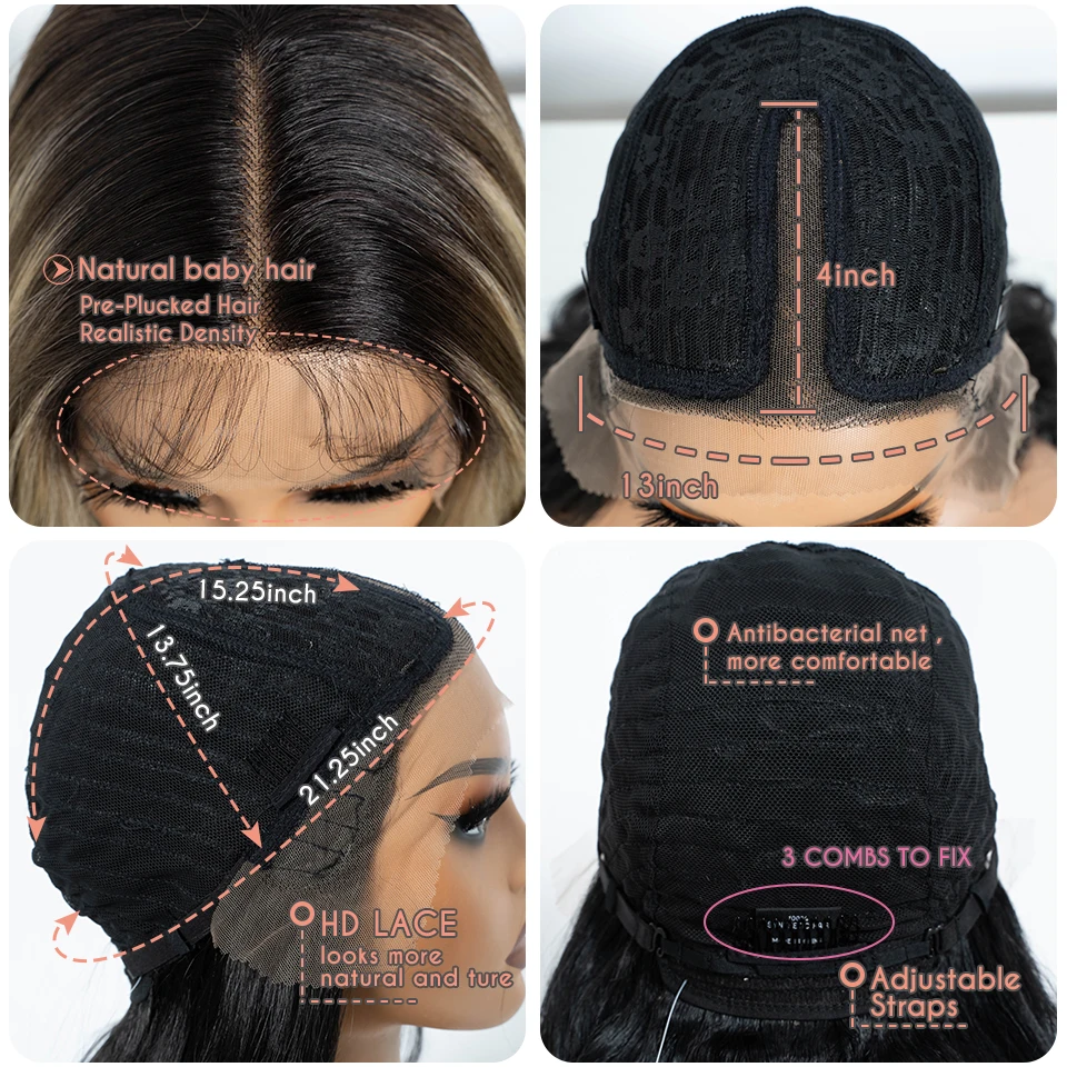 FREEDOM Synthetic Lace Front Wigs For Women 24 Inch Long Wavy Ombre Blonde Brown Lace Wig Heat Resistant Cosplay Lace Wigs