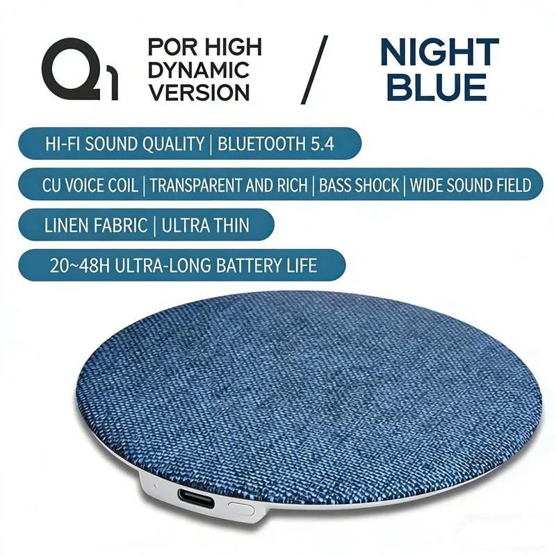 

Портативные тонкие Bluetooth-колонки Q1Pro, версия 5.4, с высококачественным стереозвуком, мини-колонка-подушка для сна и музыки в спальне