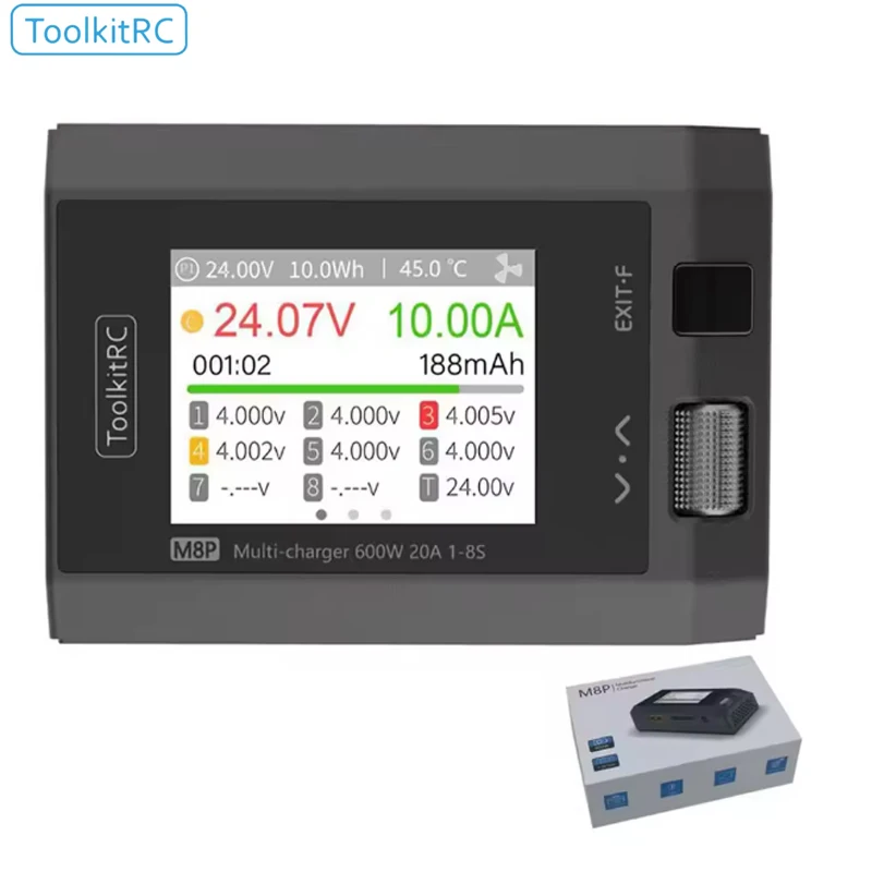 ToolkitRC M8P 600W 20A Multi-function DC Balance Charger for 1-8S XT60 Lipo LiHV LiFe Lion LTO Battery signal testing M8S upgrad