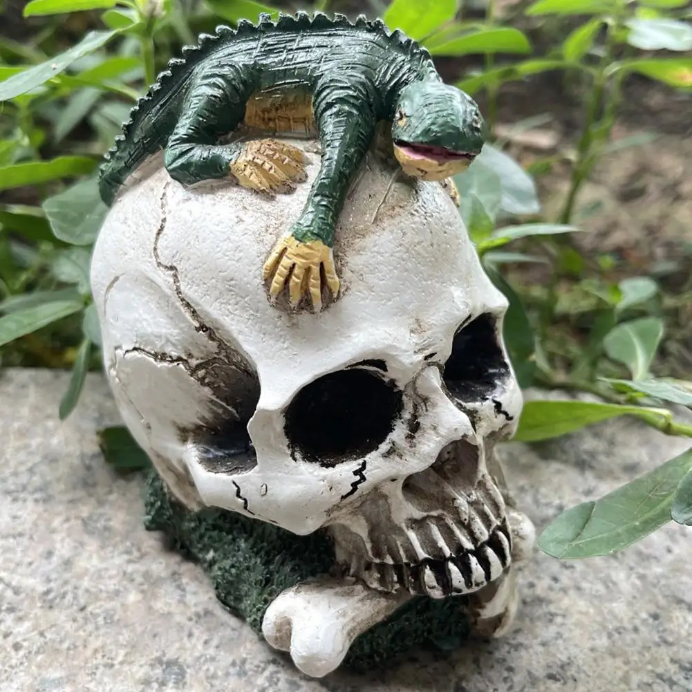 Life-size Skull Decoration Home Skull Figurine Life Size Resin Lizard Skull Figurine for Halloween Home Office Decoration