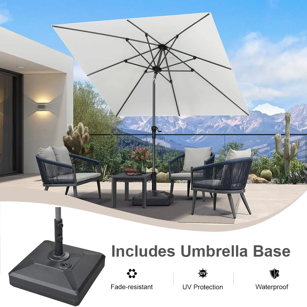 

Square Patio Market Umbrella with Base Outdoor Table Umbrellas Aluminum Frame Sun Shade with 8 Sturdy Ribs Tilt.