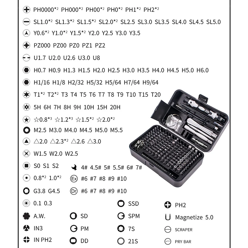 170 in 1 Precision Screwdriver Set Mobile Phone Clock Repair Screw Bit Tool Magnetic Torx Phillips Bit Tap Die Socket Combo Kit