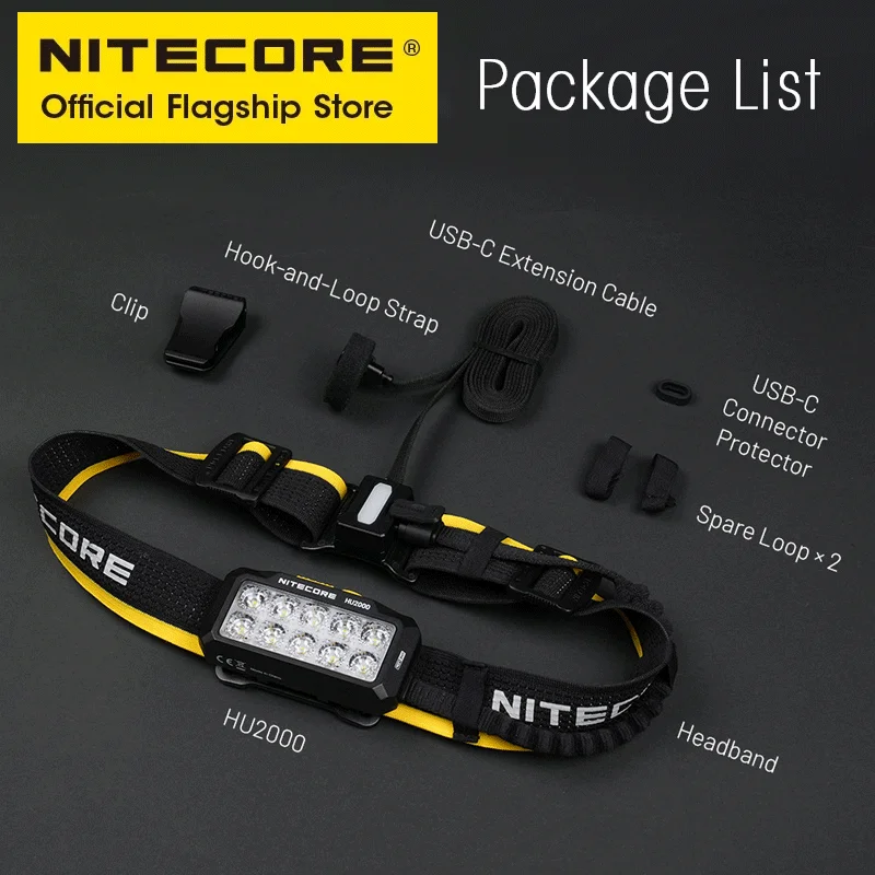 NITECORE HU2000 High Output Split-Type Work Headlamp 2000 Lumens USB-C Recharge LED Headlight Work Light Flexible Power Options