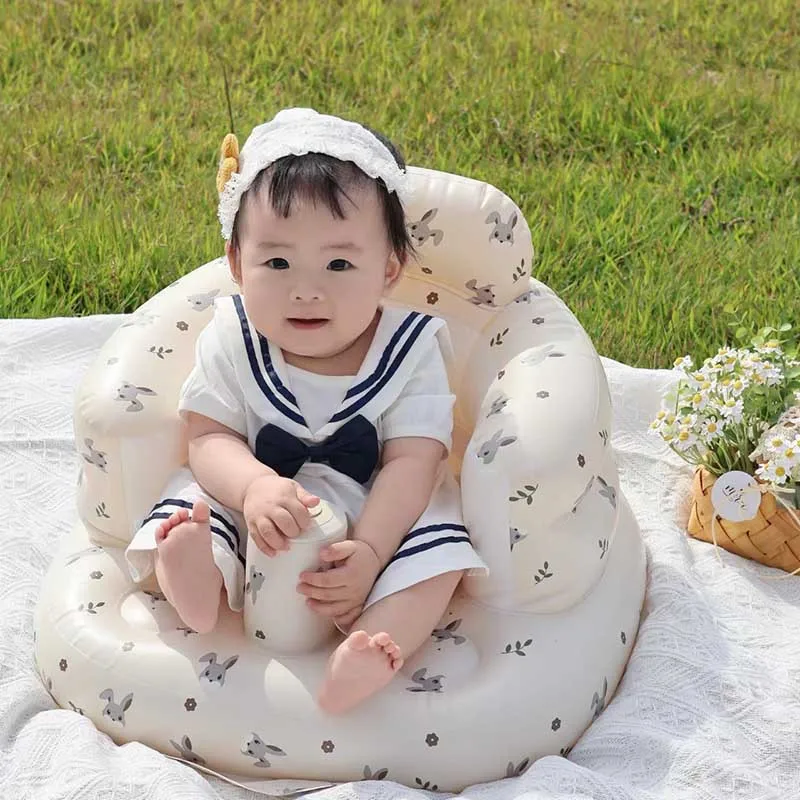 Ins Portable Foldable Baby Sitting Bath Stool Anti-drop Chair School Seat Baby  PVC Inflatable Sofa Seat Practice Sitting Chairs