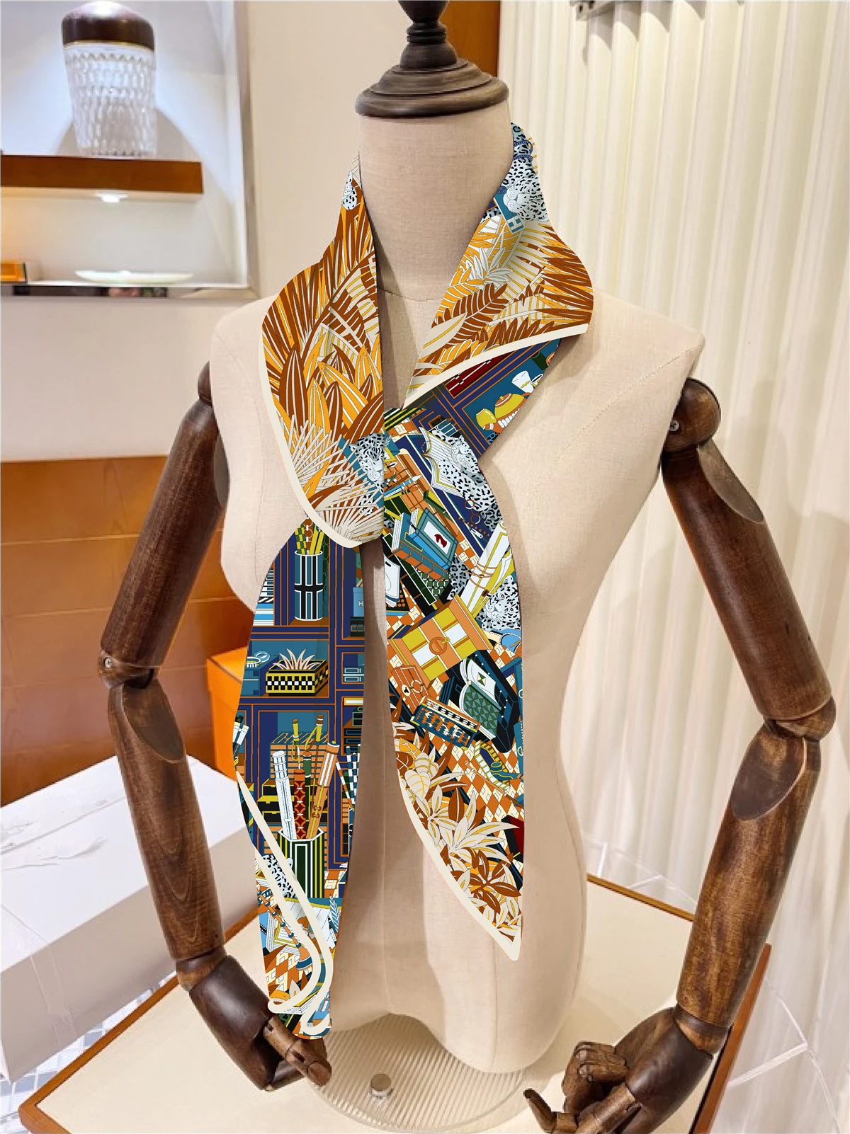 90 cm Bücherregal Leopard Marke Platz Schal Frauen Twill Seide Schal Schal Hijab Luxus Bandana Foulard Halstuch Kopf Schal – Detail 15