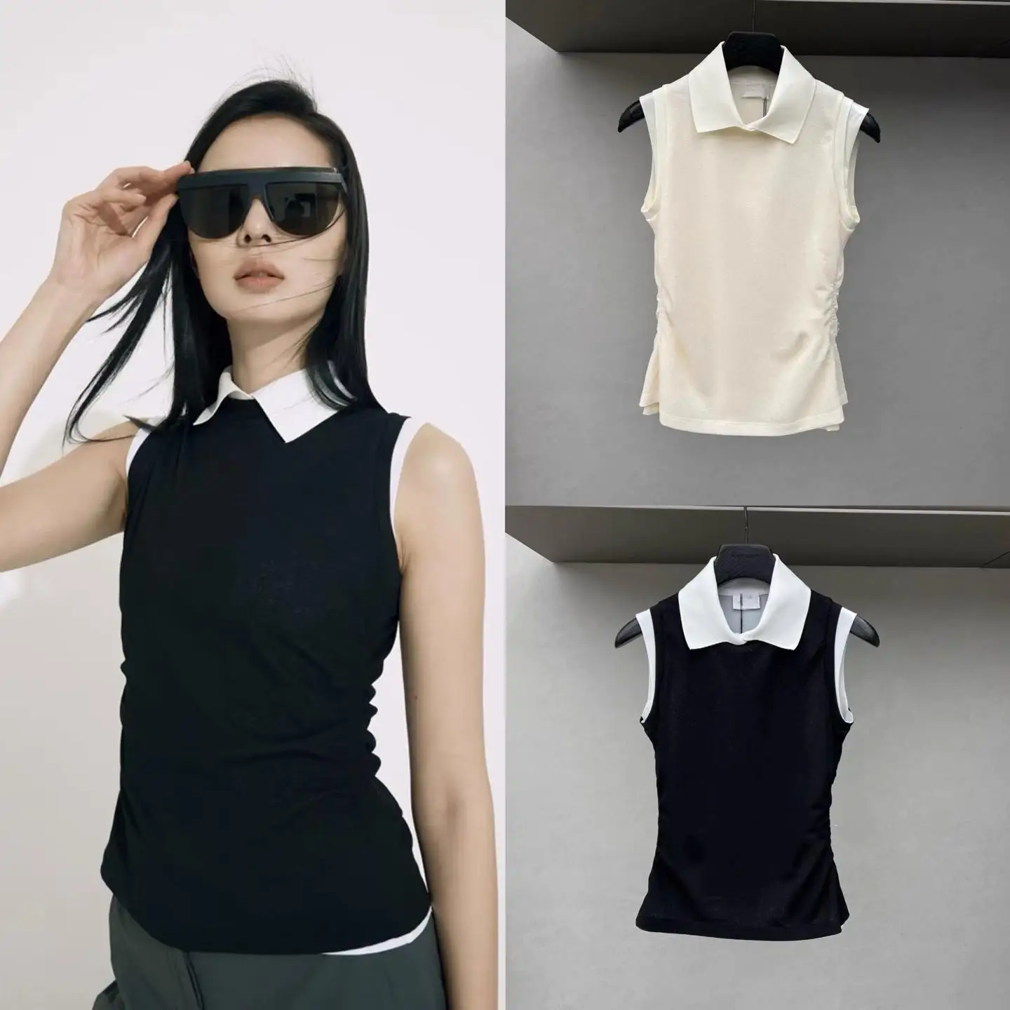Women Color Block Sleeveless Golf Top Thin Breathable Waist Slimming Comfortable Sports Shirts Ladies Outdoor Golf Baseball