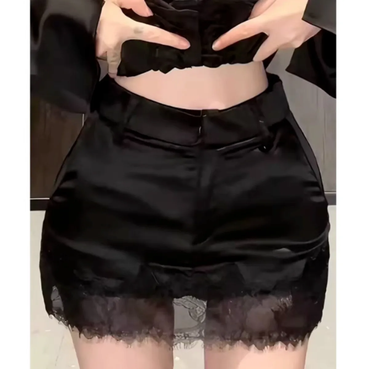 

Lace Temperament Splicing Straight Skirt Юбка Vintage Jupe Faldas Mujer New Summer Black Skirts For Women Mini Skirt
