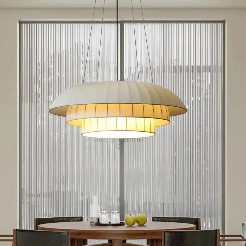 Nordic White Fabric Ceiling Pendant Light Chandelier Hanging Lamp for Living Room Dining Table Bedroom Home Decor Lustre Fixture