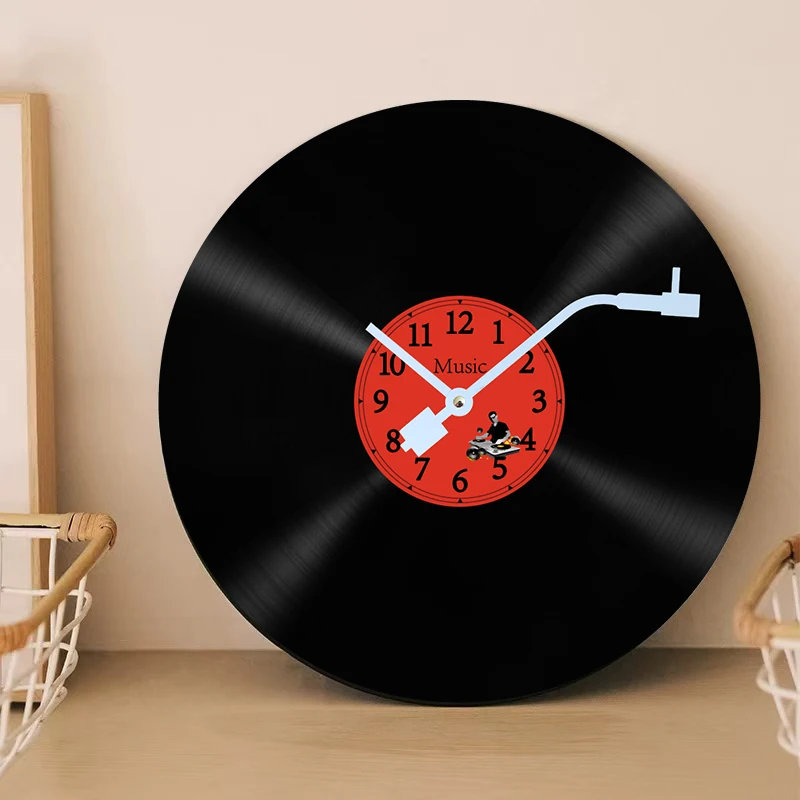 Retro music theme vinyl record wall clock round silent clock living room bedroom kitchen decorative wall clock birthday gift